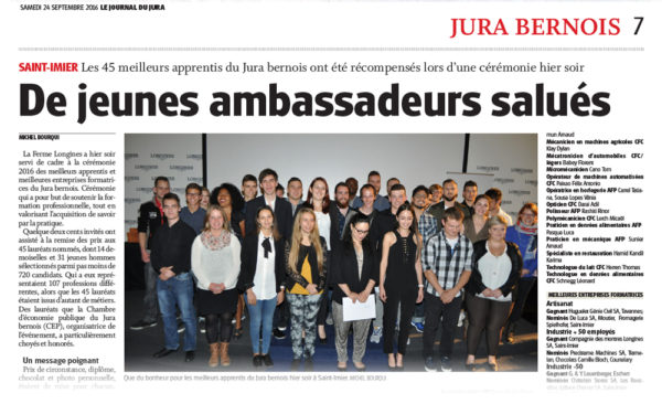 De jeunes ambassadeurs salués - Journal du Jura | 24.09.2016
